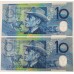 AUSTRALIA 1993 . TEN 10 DOLLARS BANKNOTES . FRASER/EVANS . ERROR . WET INK TRANSFERS